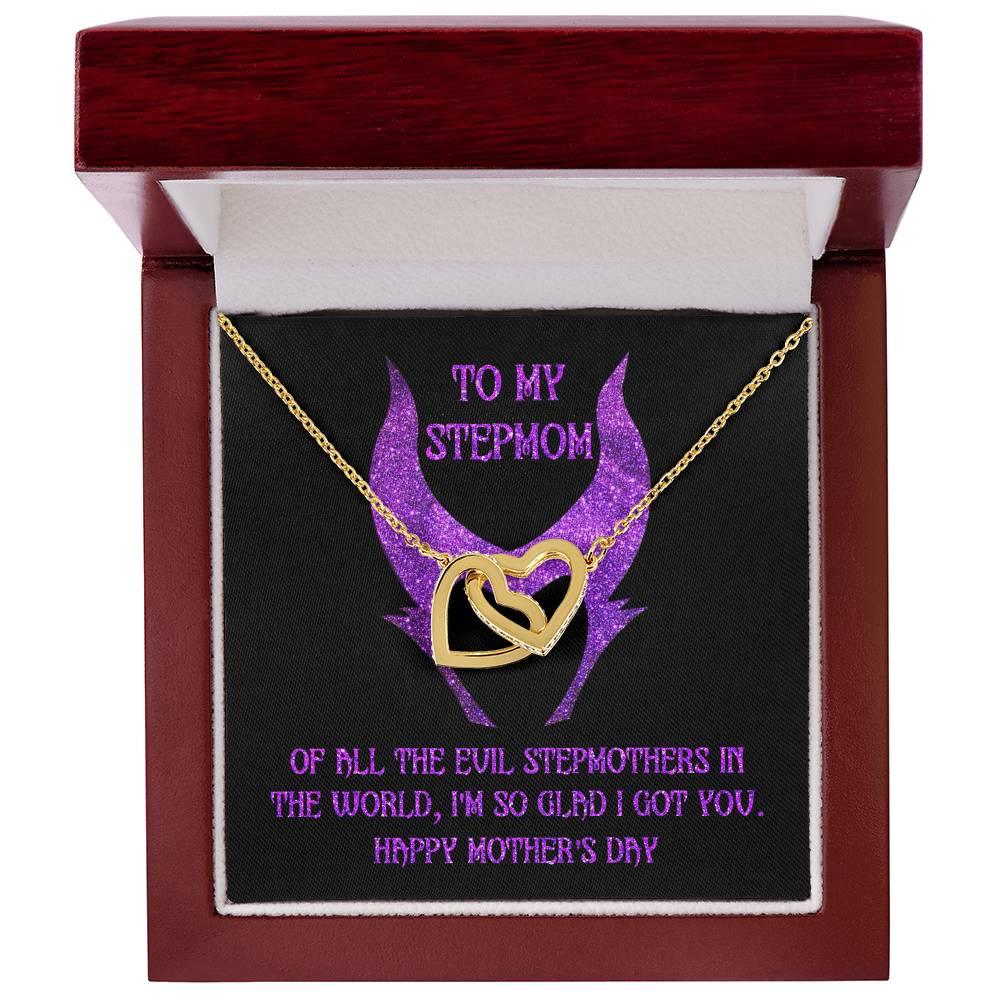 Stepmom Mother's Day Gift - To My Stepmom - Of All the Evil Stepmothers in the World, I'm Glad I Got You Interlocking Hearts Pendant Necklace - Mallard Moon Gift Shop