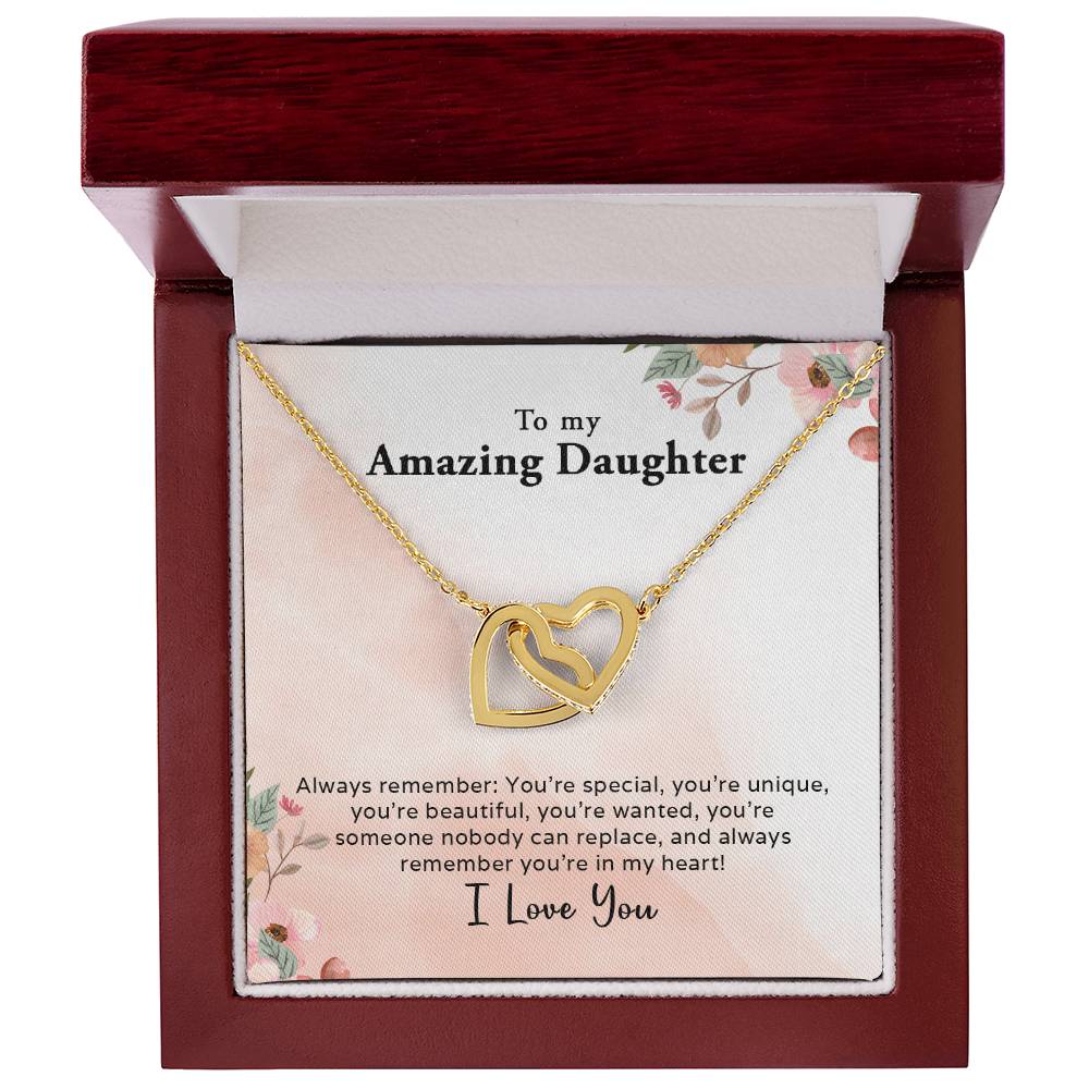 To My Amazing Daughter - Always In My Heart - Interlocking Hearts Necklace - Mallard Moon Gift Shop