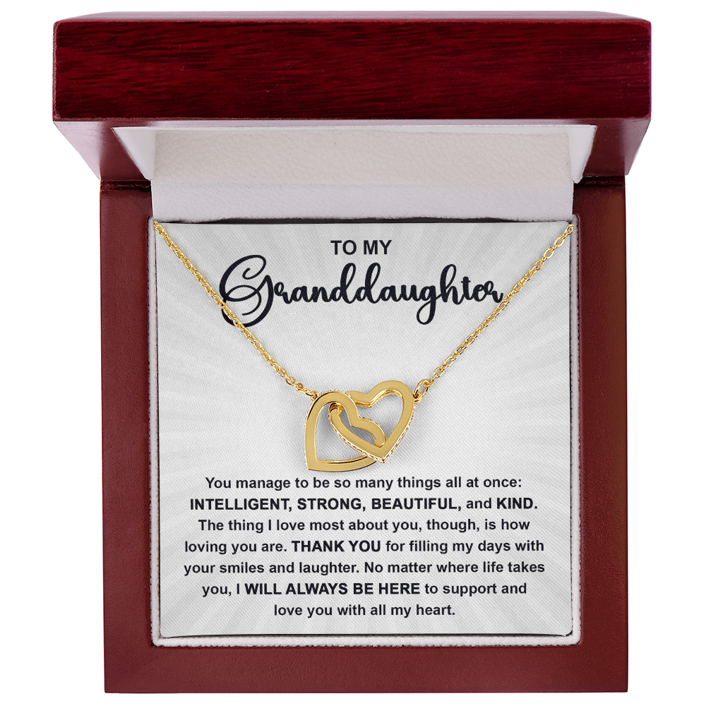 To My Granddaughter Interlocking Hearts Necklace – Intelligent, Strong, Beautiful & Kind Message Card | Heartfelt Gift from Grandma or Grandpa - Mallard Moon Gift Shop