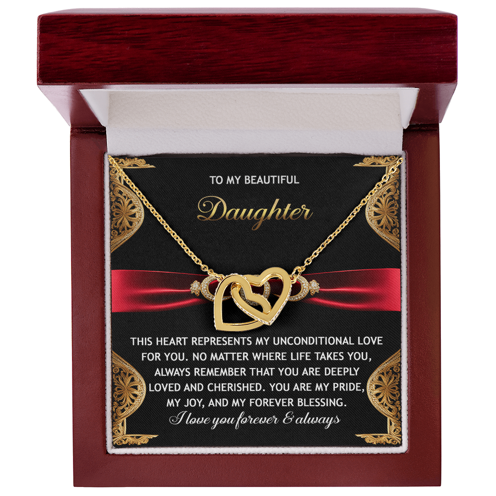 To My Beautiful Daughter - Unconditional Love - Interlocking Hearts Necklace - Mallard Moon Gift Shop
