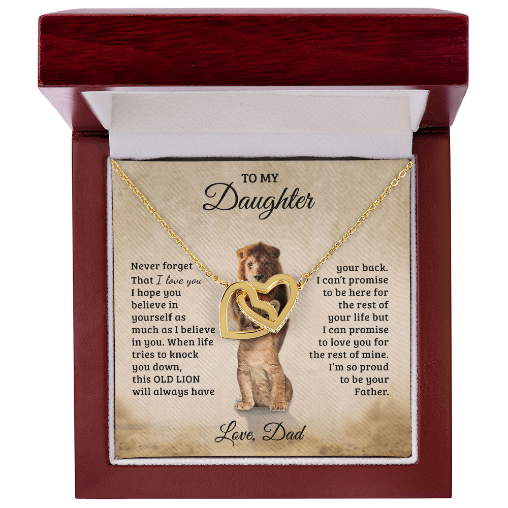 To My Daughter – Interlocking Hearts Necklace Gift from Dad | Old Lion Always Has Your Back | Meaningful Father Daughter Jewelry - Mallard Moon Gift Shop
