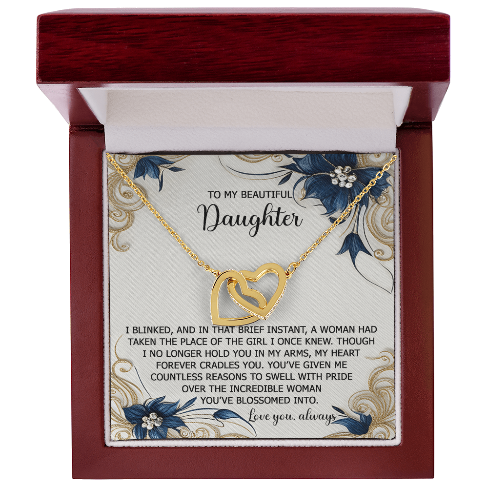 To My Beautiful Daughter - My Love and Pride - Interlocking Hearts Necklace - Mallard Moon Gift Shop