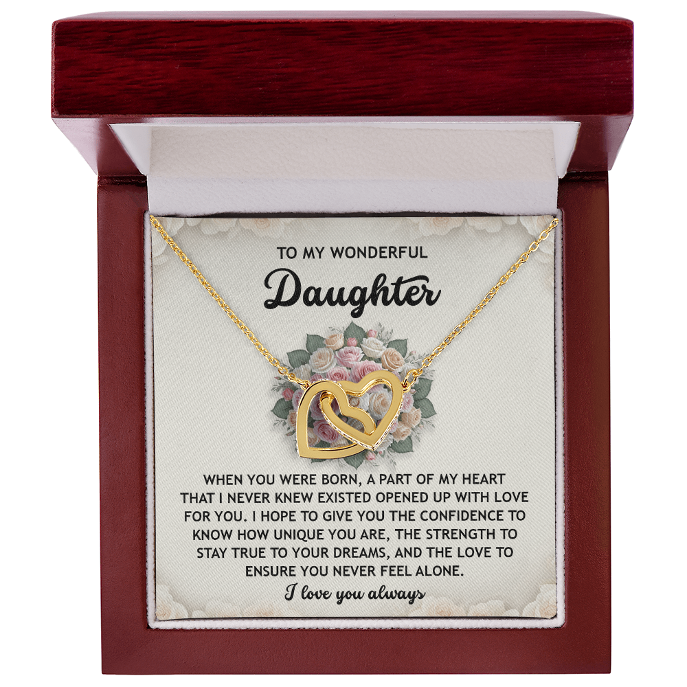 To My Wonderful Daughter -Stay True To Your Dreams- Interlocking Hearts Necklace - Mallard Moon Gift Shop
