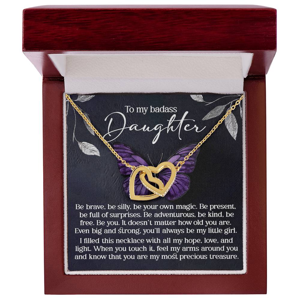 To My Badass Daughter - Be Your Own Magic - Interlocking Hearts Necklace – Empowering Gift for Strength & Confidence - Mallard Moon Gift Shop