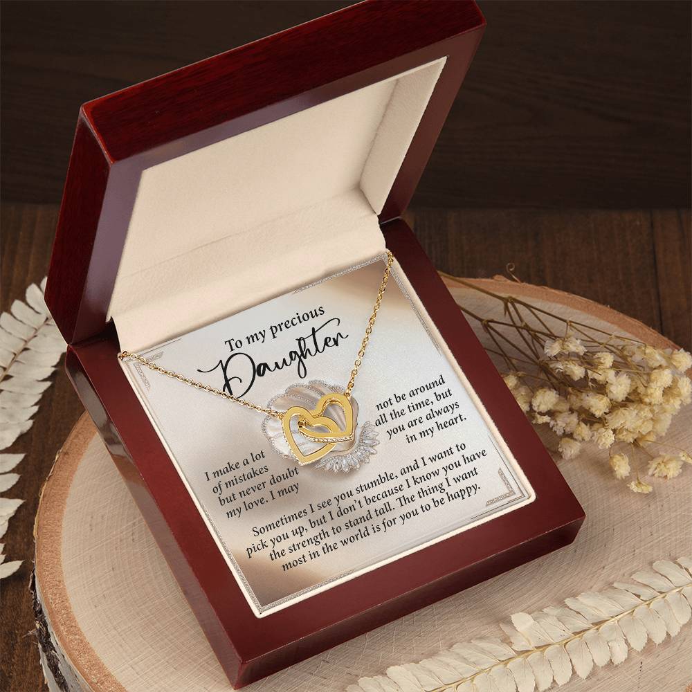 To My Precious Daughter - Heartfelt Gift of Love & Strength - Interlocking Hearts Necklace - Mallard Moon Gift Shop