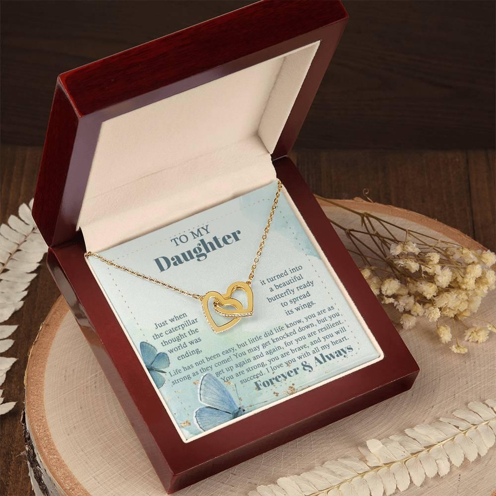 Gift for Birthday, Christmas - Daughter - Beautiful Butterfly - Interlocking Hearts Necklace - Mallard Moon Gift Shop