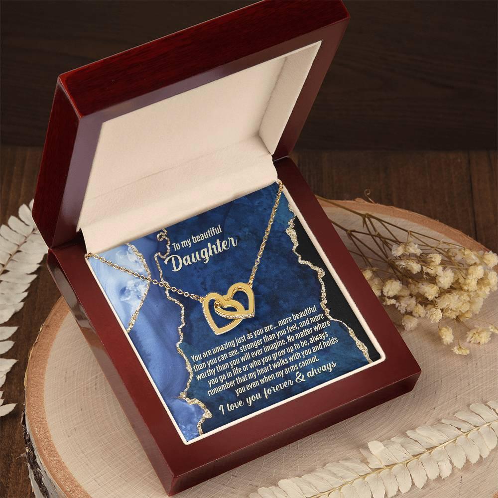 Daughter Inspirational - My Heart Walks with You - Interlocking Hearts Necklace - Mallard Moon Gift Shop