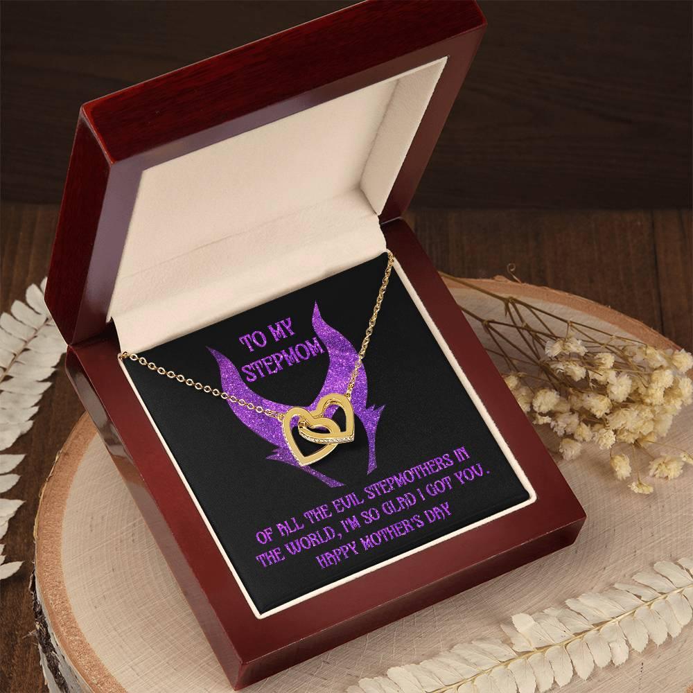 Stepmom Mother's Day Gift - To My Stepmom - Of All the Evil Stepmothers in the World, I'm Glad I Got You Interlocking Hearts Pendant Necklace - Mallard Moon Gift Shop