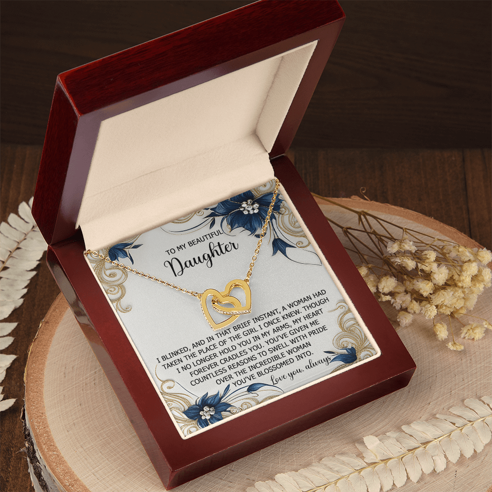 To My Beautiful Daughter - My Love and Pride - Interlocking Hearts Necklace - Mallard Moon Gift Shop