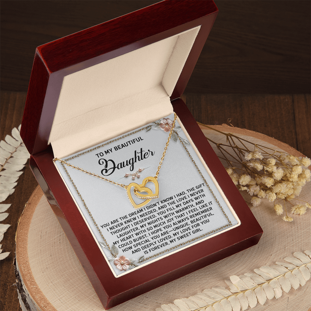To My Beautiful Daughter - A Sentimental Gift of Love & Joy - Interlocking Hearts Necklace - Mallard Moon Gift Shop
