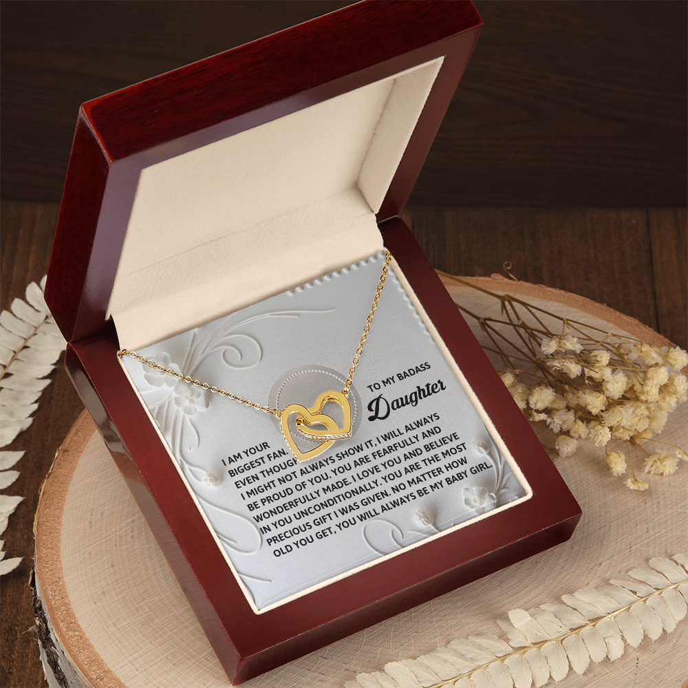 To My Badass Daughter - A Bold & Heartfelt Gift of Love -Interlocking Hearts Necklace - Mallard Moon Gift Shop