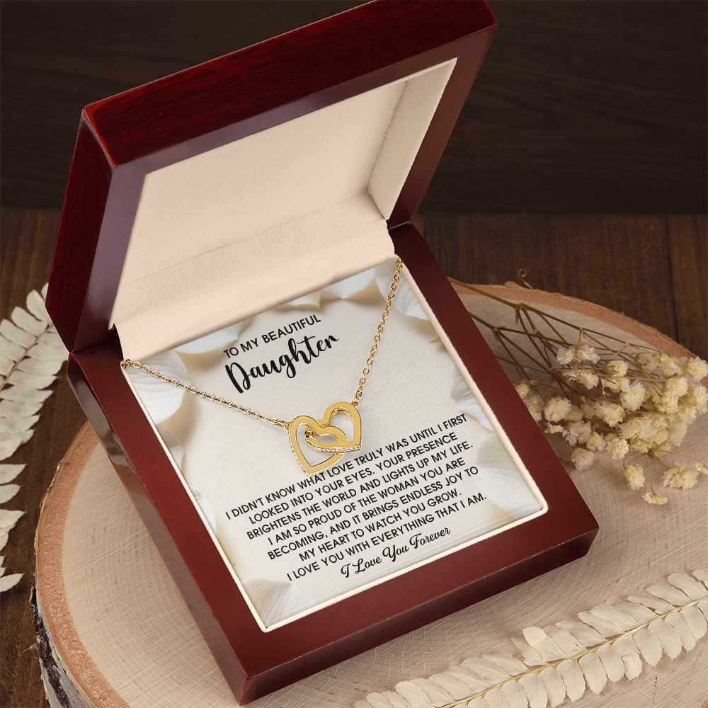 To My Beautiful Daughter – A Heartfelt Gift of Love & Pride- Interlocking Hearts Necklace - Mallard Moon Gift Shop