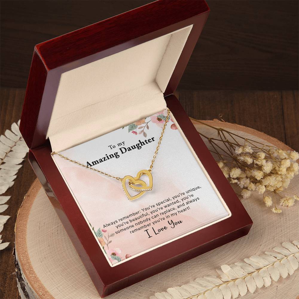 To My Amazing Daughter - Always In My Heart - Interlocking Hearts Necklace - Mallard Moon Gift Shop
