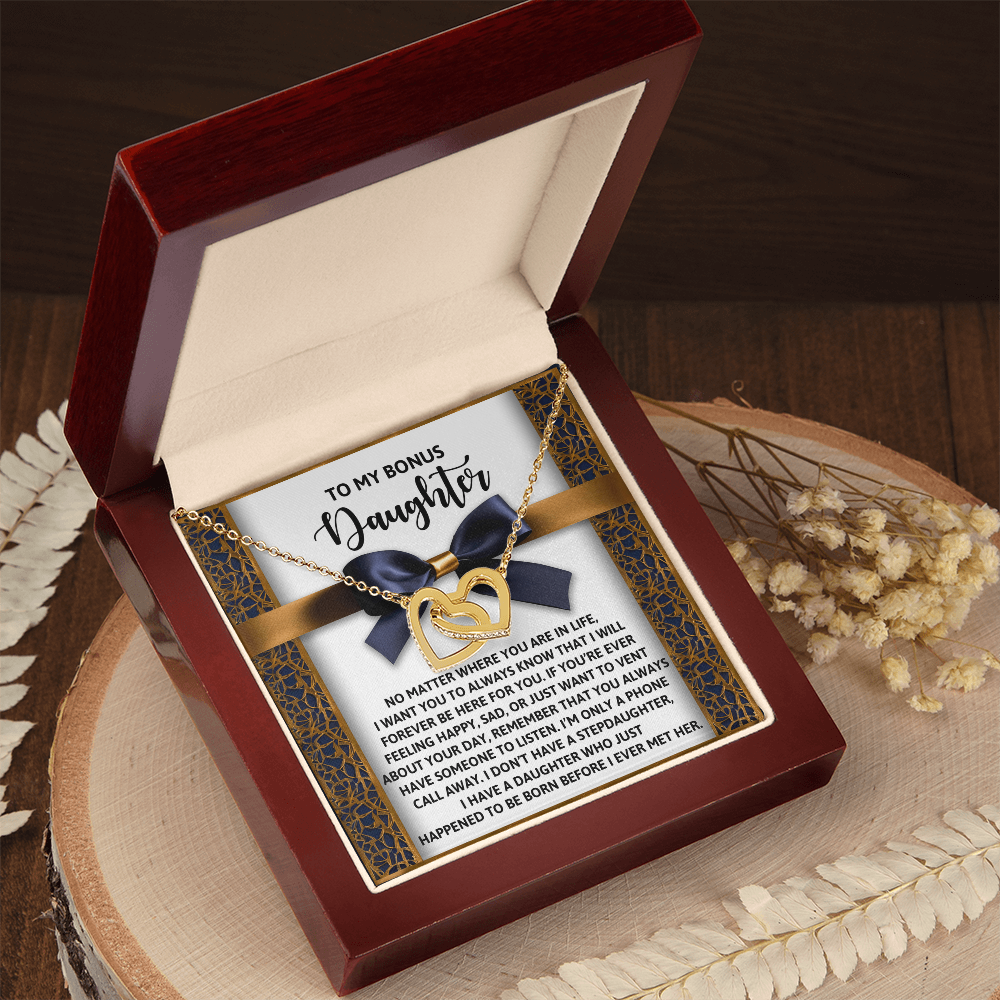 Bonus Daughter Heartfelt Gift Interlocking Hearts Necklace - I'm Only a Phone Call Away - Mallard Moon Gift Shop