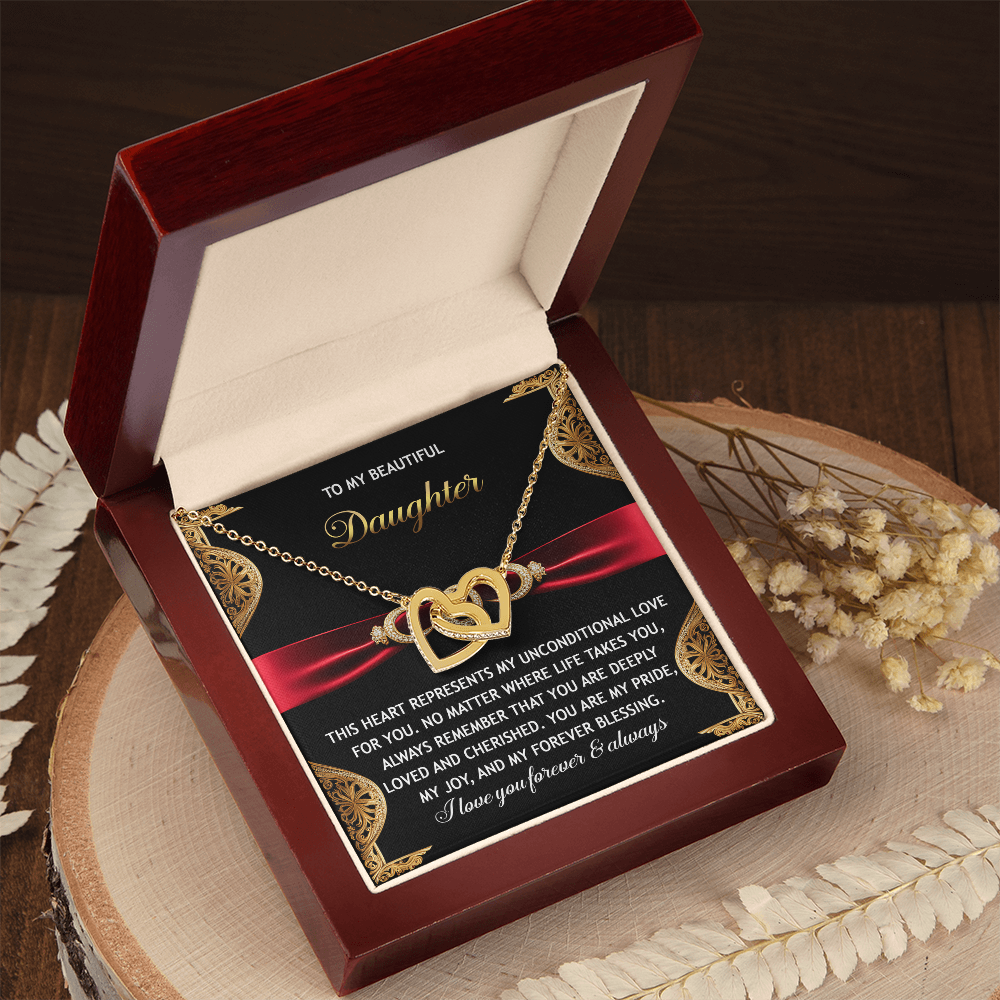 To My Beautiful Daughter - Unconditional Love - Interlocking Hearts Necklace - Mallard Moon Gift Shop