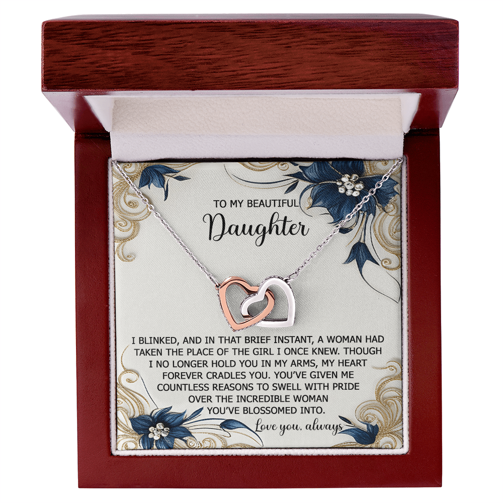 To My Beautiful Daughter - My Love and Pride - Interlocking Hearts Necklace - Mallard Moon Gift Shop