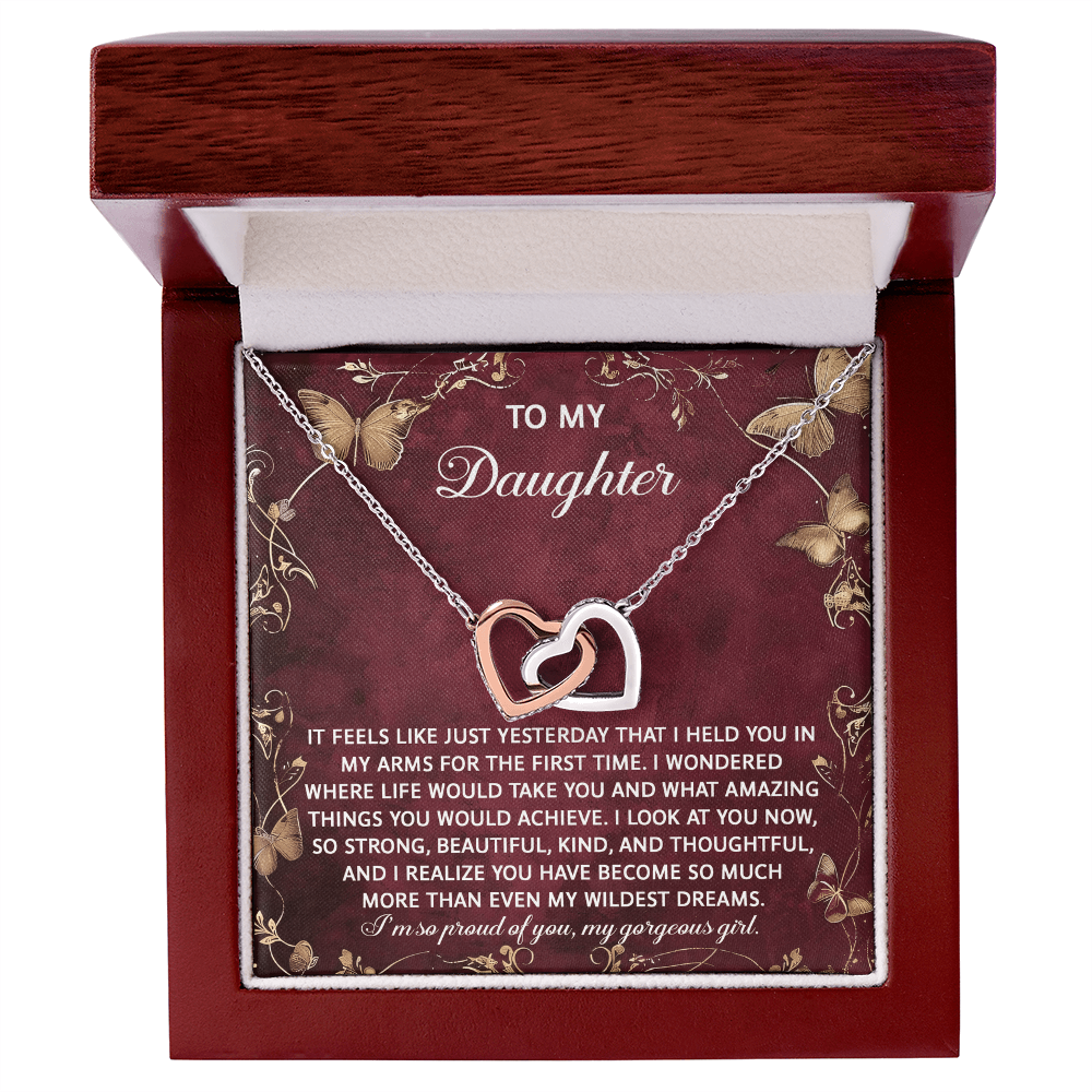 To My Daughter - Heartfelt Gift of Love & Pride - Interlocking Hearts Necklace - Mallard Moon Gift Shop