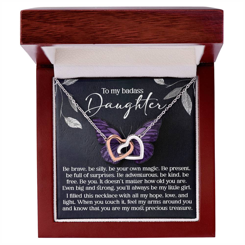 To My Badass Daughter - Be Your Own Magic - Interlocking Hearts Necklace – Empowering Gift for Strength & Confidence - Mallard Moon Gift Shop