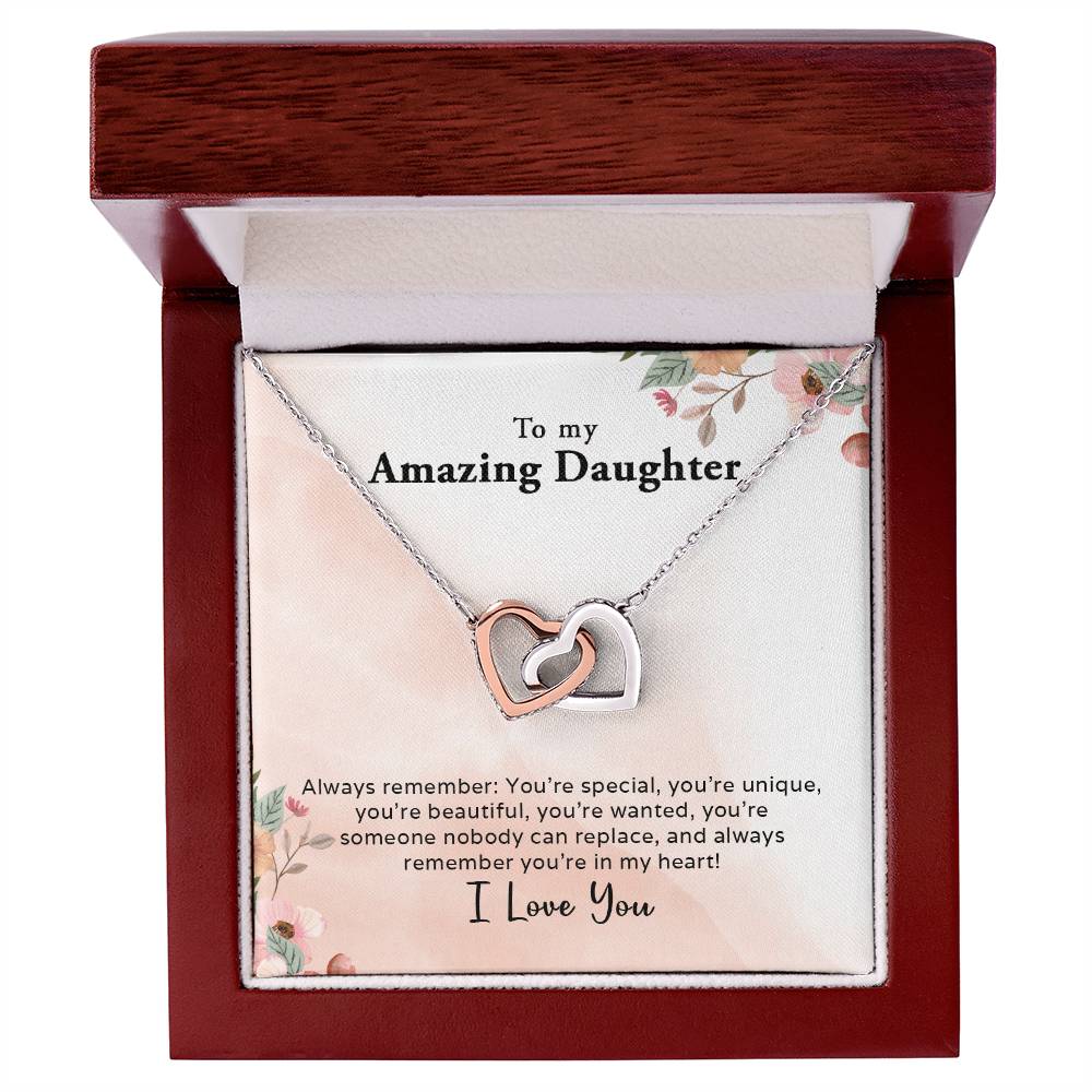 To My Amazing Daughter - Always In My Heart - Interlocking Hearts Necklace - Mallard Moon Gift Shop