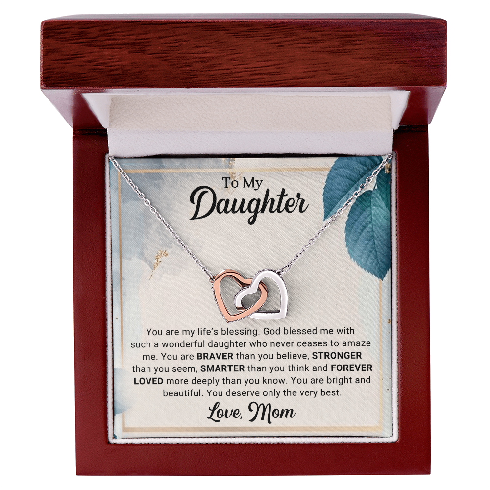 To My Daughter Interlocking Hearts Necklace – Braver, Stronger, Smarter Message from Mom | Faith-Inspired Gift for Birthday or Graduation - Mallard Moon Gift Shop