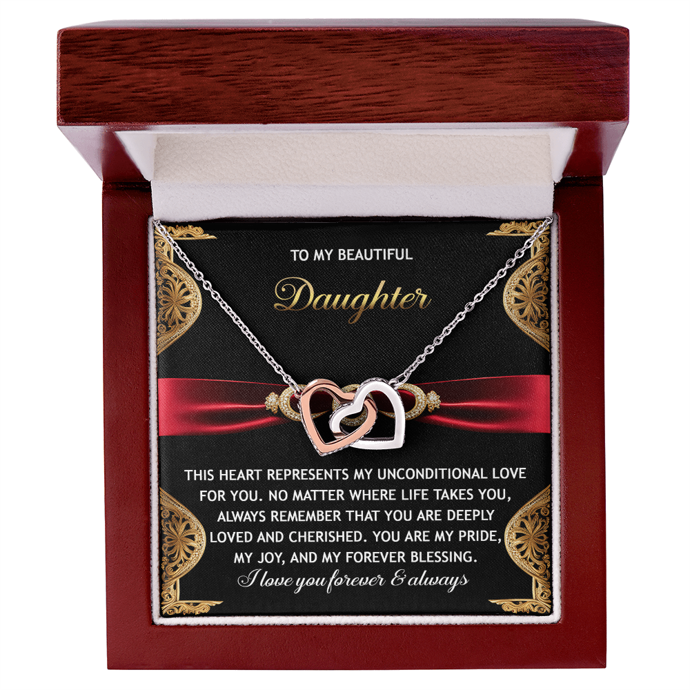 To My Beautiful Daughter - Unconditional Love - Interlocking Hearts Necklace - Mallard Moon Gift Shop
