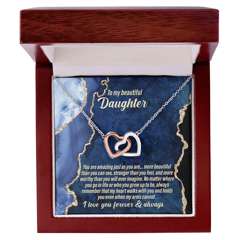 Daughter Inspirational - My Heart Walks with You - Interlocking Hearts Necklace - Mallard Moon Gift Shop