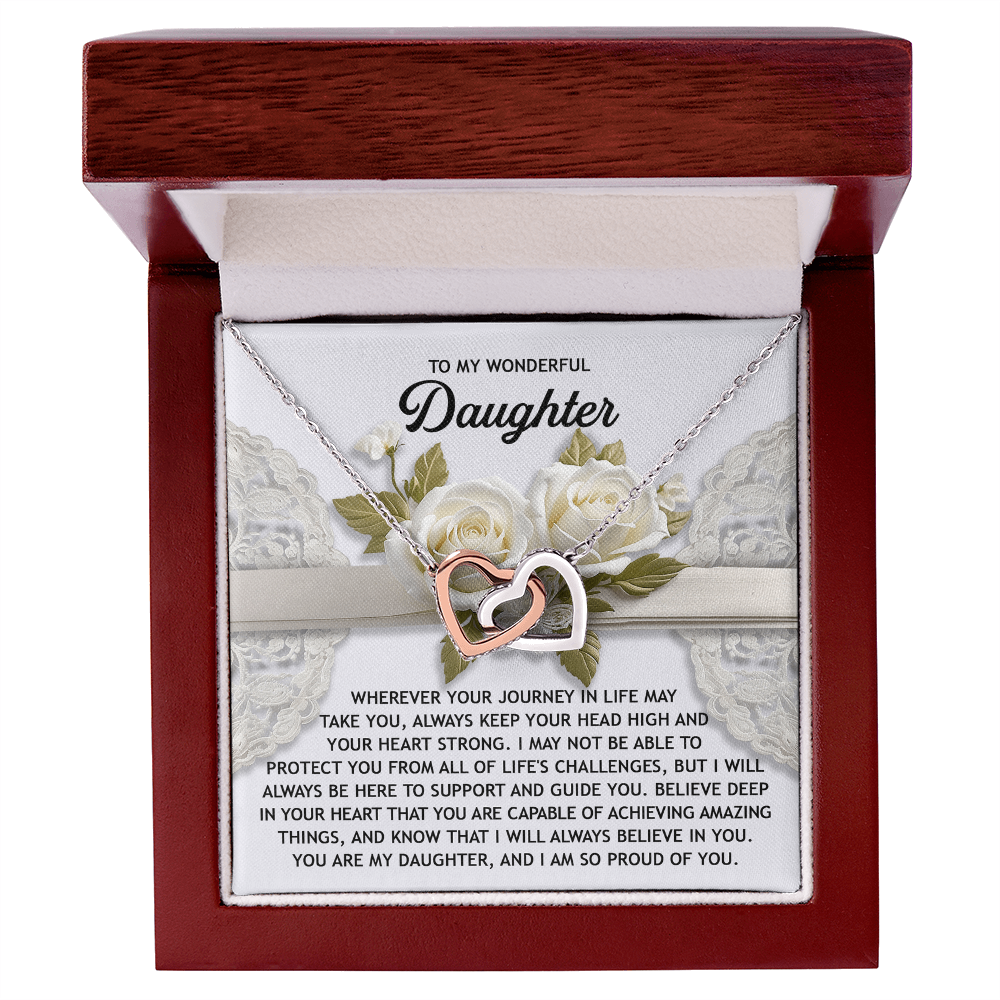 To My Wonderful Daughter - Interlocking Hearts Necklace – Inspirational Gift for Strength & Confidence - Mallard Moon Gift Shop