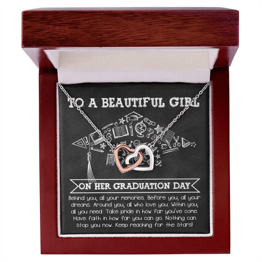 To A Beautiful Girl Graduation Gift Keep Reaching for the Stars Interlocking Hearts Pendant Necklace and Gift Box - Mallard Moon Gift Shop