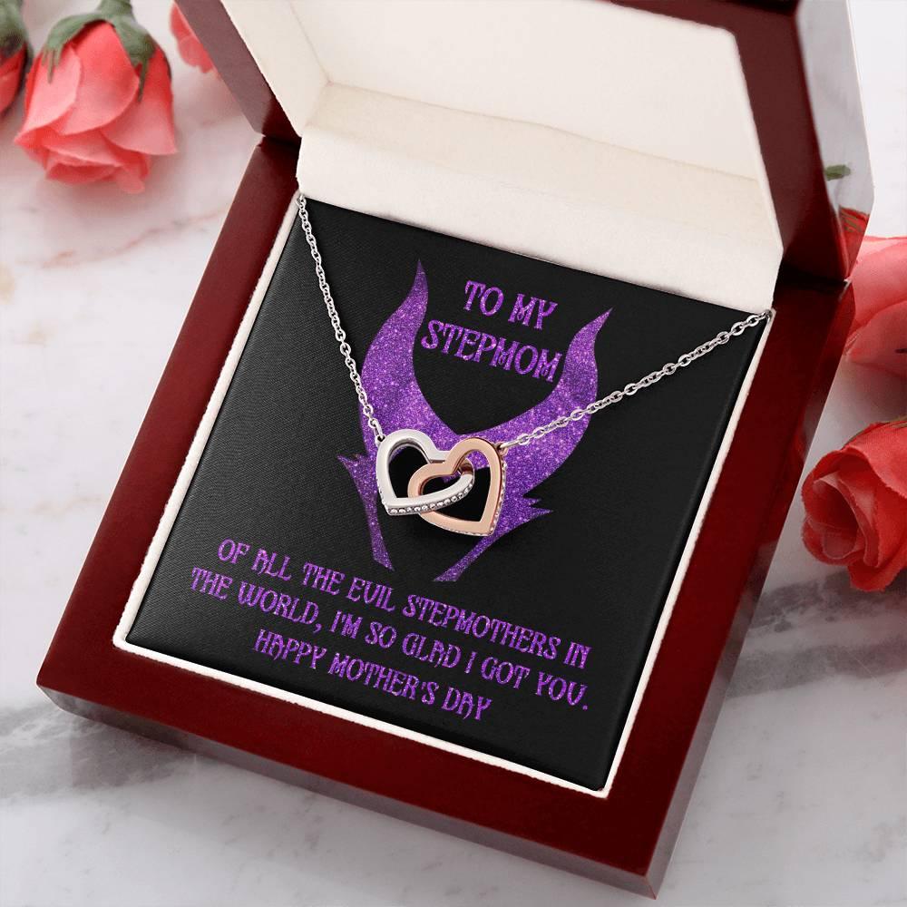 Stepmom Mother's Day Gift - To My Stepmom - Of All the Evil Stepmothers in the World, I'm Glad I Got You Interlocking Hearts Pendant Necklace - Mallard Moon Gift Shop