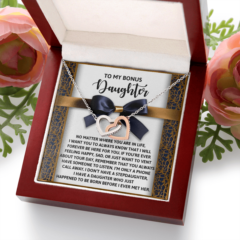 Bonus Daughter Heartfelt Gift Interlocking Hearts Necklace - I'm Only a Phone Call Away - Mallard Moon Gift Shop