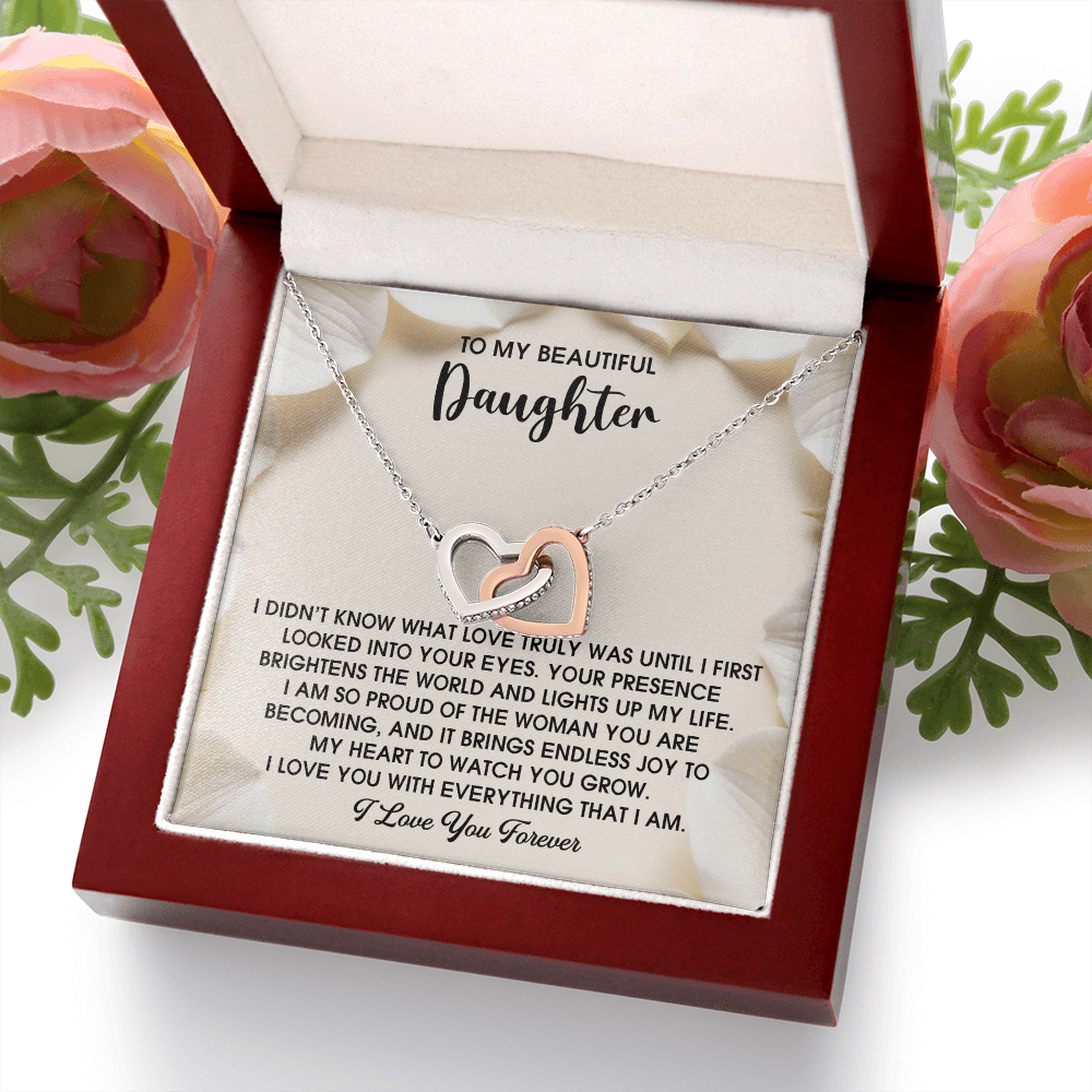 To My Beautiful Daughter – A Heartfelt Gift of Love & Pride- Interlocking Hearts Necklace - Mallard Moon Gift Shop