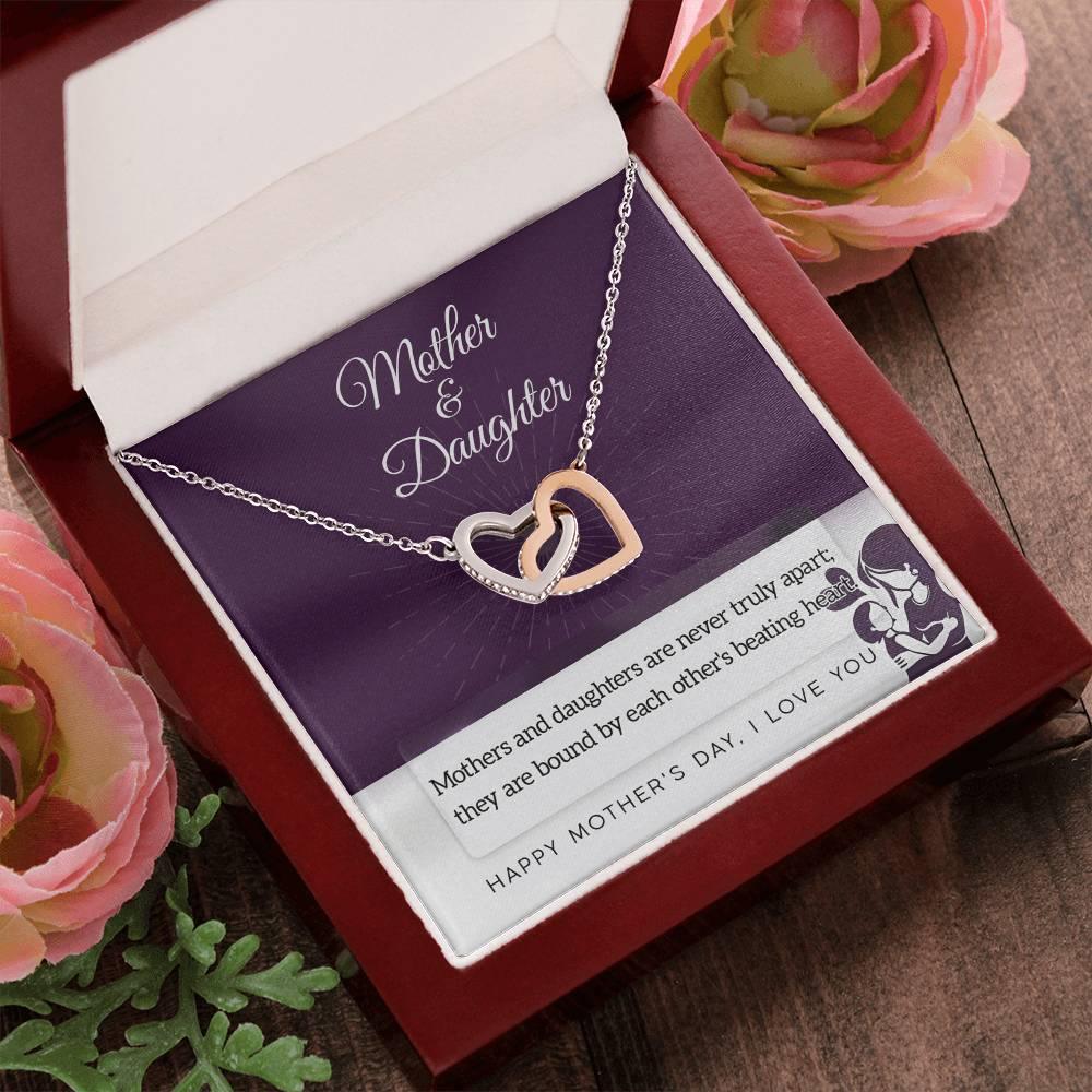 Mother Jewelry - Mothers and Daughters Never Apart Interlocking Hearts Necklace with Gift Box - Mallard Moon Gift Shop
