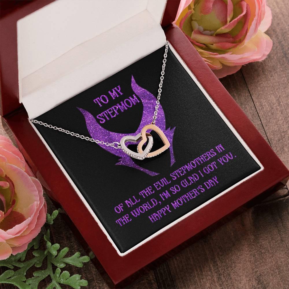 Stepmom Mother's Day Gift - To My Stepmom - Of All the Evil Stepmothers in the World, I'm Glad I Got You Interlocking Hearts Pendant Necklace - Mallard Moon Gift Shop