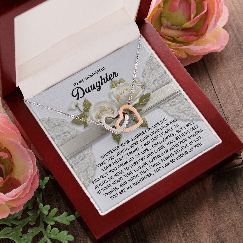 To My Wonderful Daughter - Interlocking Hearts Necklace – Inspirational Gift for Strength & Confidence - Mallard Moon Gift Shop