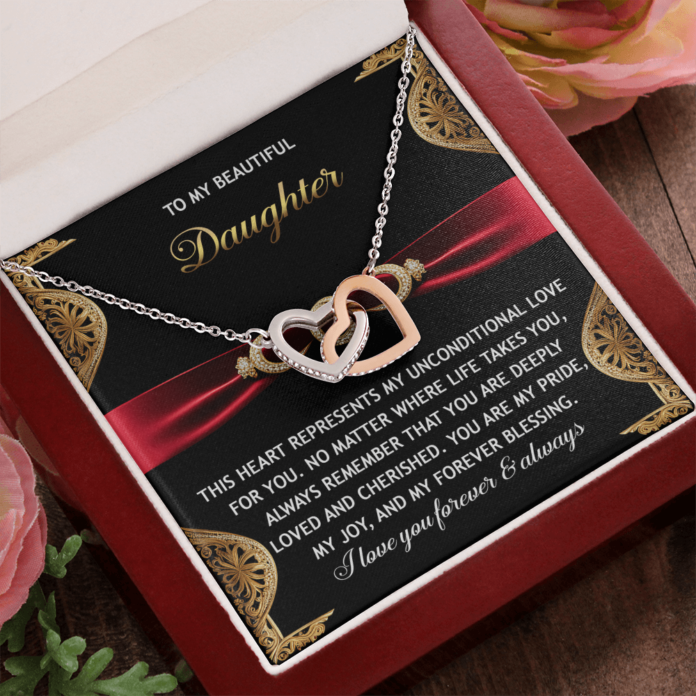 To My Beautiful Daughter - Unconditional Love - Interlocking Hearts Necklace - Mallard Moon Gift Shop
