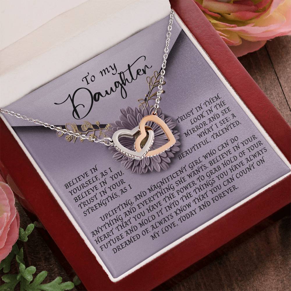 To My Magnificent Daughter - A Gift of Encouragement & Unbreakable Bond - Interlocking Hearts Necklace - Mallard Moon Gift Shop
