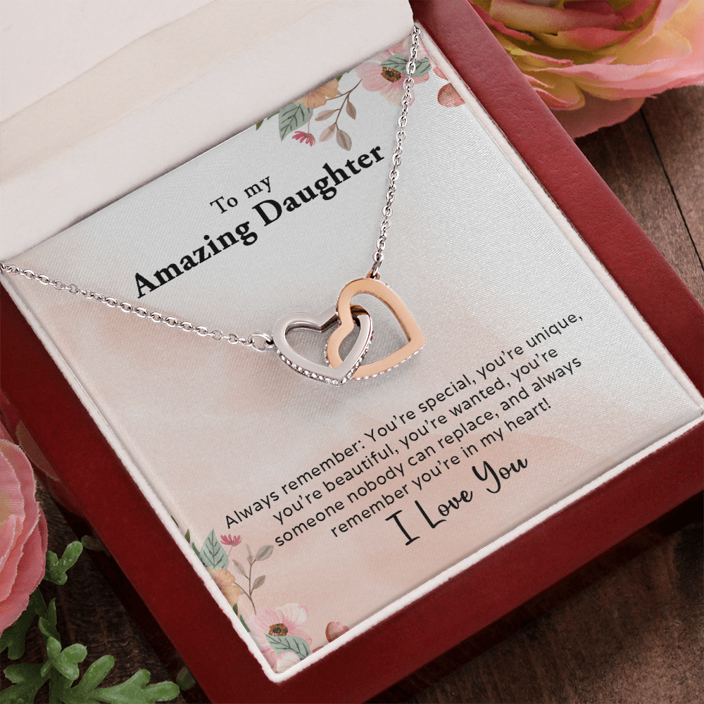 To My Amazing Daughter - Always In My Heart - Interlocking Hearts Necklace - Mallard Moon Gift Shop