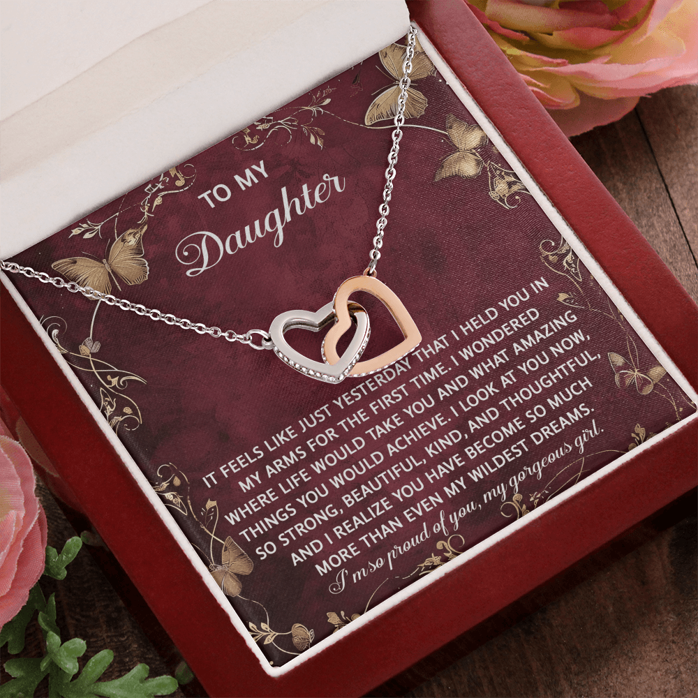 To My Daughter - Heartfelt Gift of Love & Pride - Interlocking Hearts Necklace - Mallard Moon Gift Shop