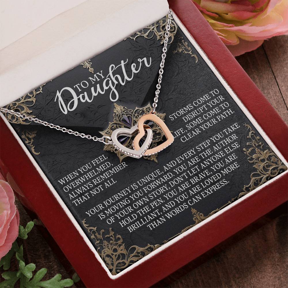 To My Daughter - You Are the Author of Your Own Story - Interlocking Hearts Necklace - Mallard Moon Gift Shop