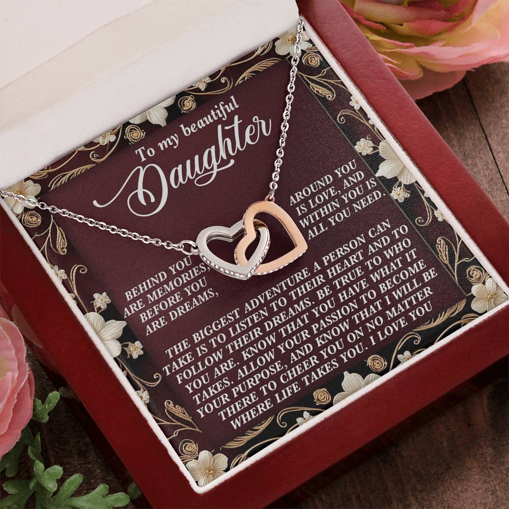 Gift for Daughter - Believe in Yourself & Follow Your Heart - Interlocking Hearts Necklace - Mallard Moon Gift Shop