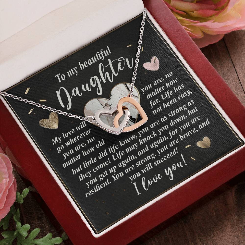 Gift for Daughter - My Love Will Go Wherever You Are - Interlocking Hearts Necklace - Mallard Moon Gift Shop