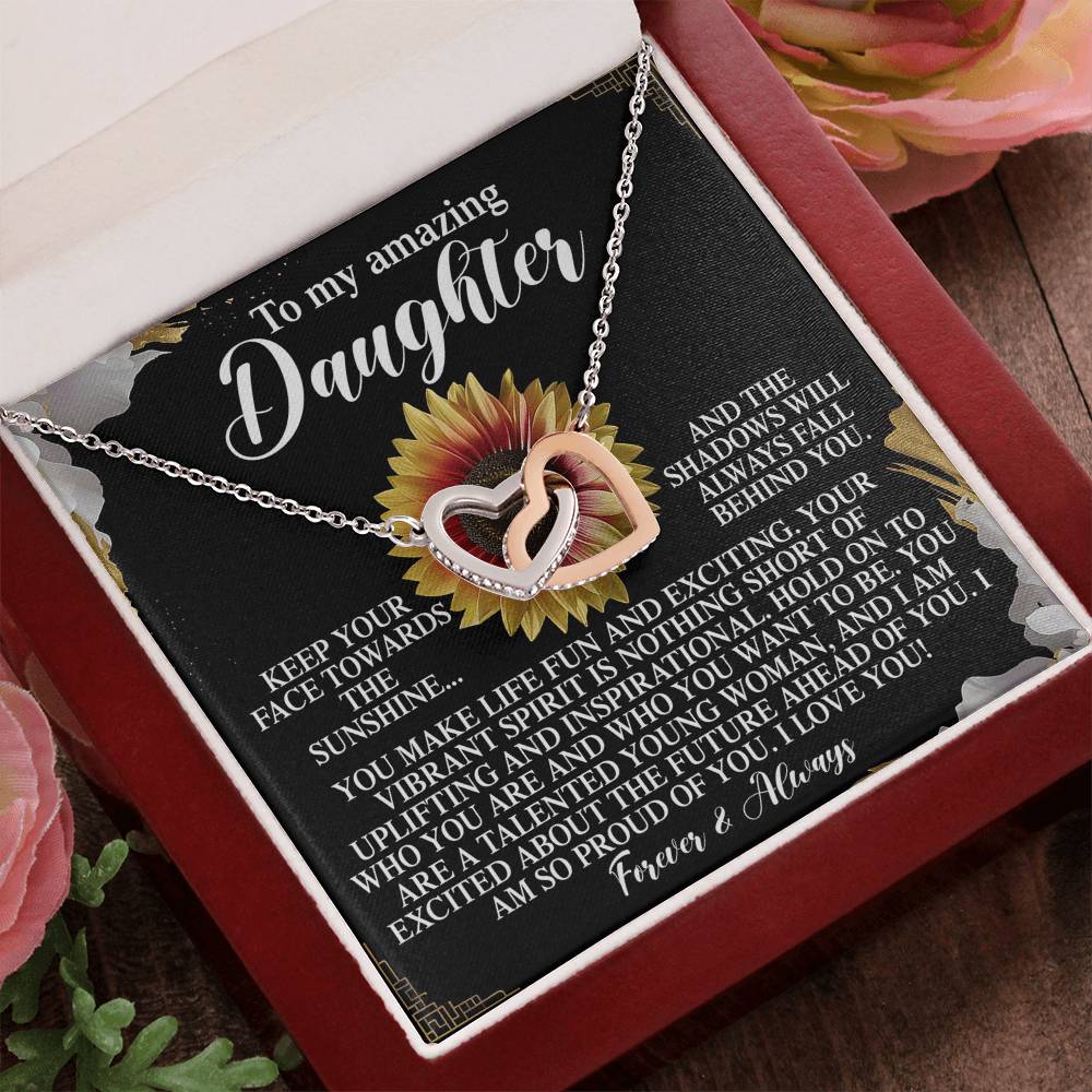 To My Amazing Daughter - Your Vibrant Spirit Inspires Me - Interlocking Hearts Necklace - Mallard Moon Gift Shop