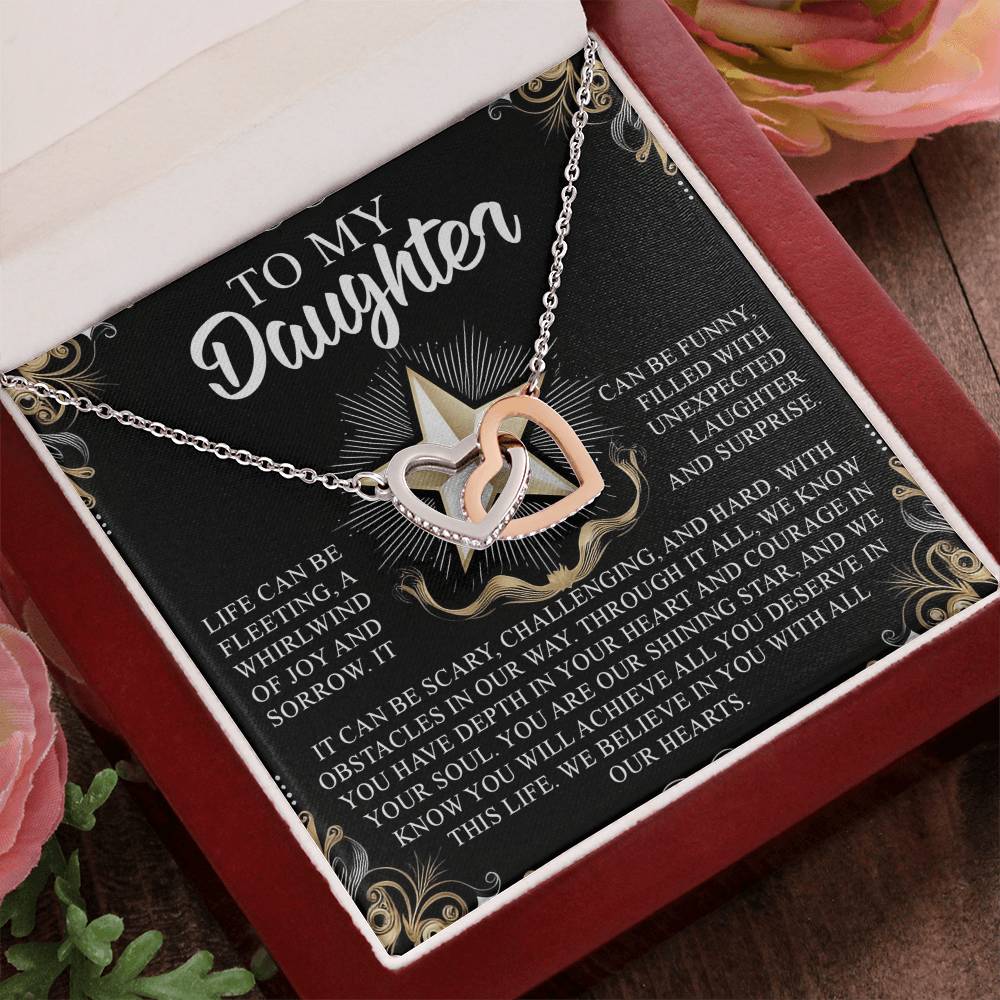 To My Daughter - You Are Our Shining Star - Interlocking Hearts Necklace - Mallard Moon Gift Shop