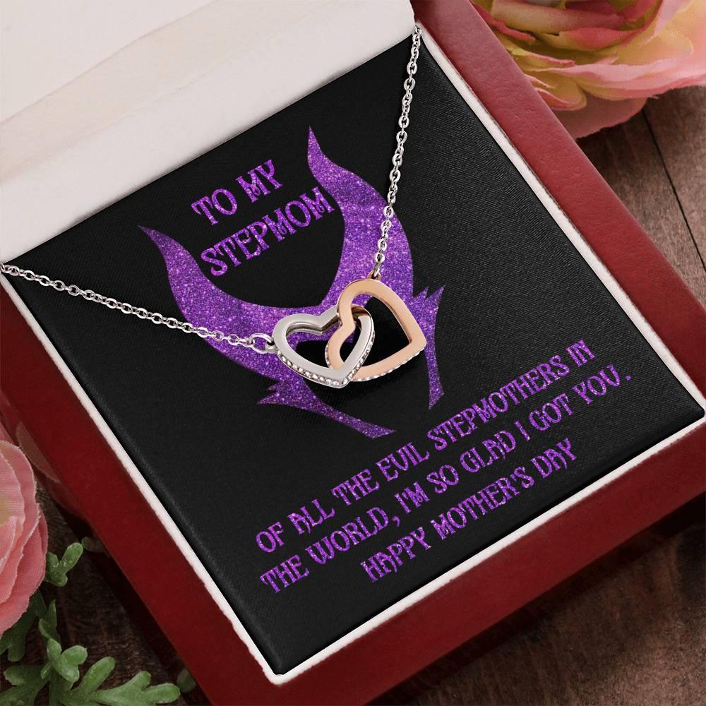 Stepmom Mother's Day Gift - To My Stepmom - Of All the Evil Stepmothers in the World, I'm Glad I Got You Interlocking Hearts Pendant Necklace - Mallard Moon Gift Shop