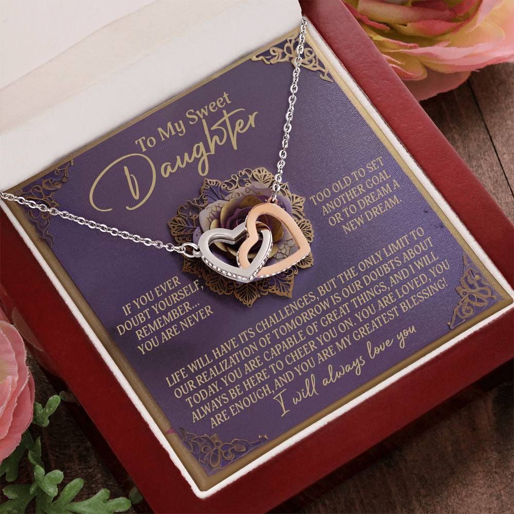 To My Sweet Daughter - You Are My Greatest Blessing - Interlocking Hearts Necklace - Mallard Moon Gift Shop