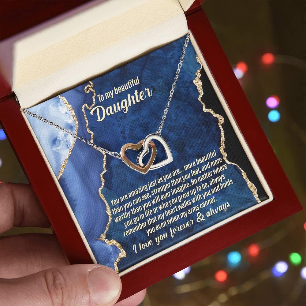 Daughter Inspirational - My Heart Walks with You - Interlocking Hearts Necklace - Mallard Moon Gift Shop