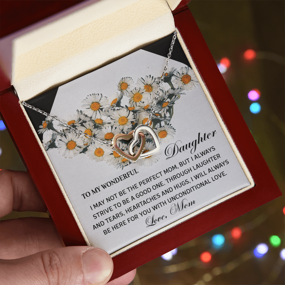To My Wonderful Daughter - Unconditional Love from Mom - Interlocking Hearts Necklace - Mallard Moon Gift Shop