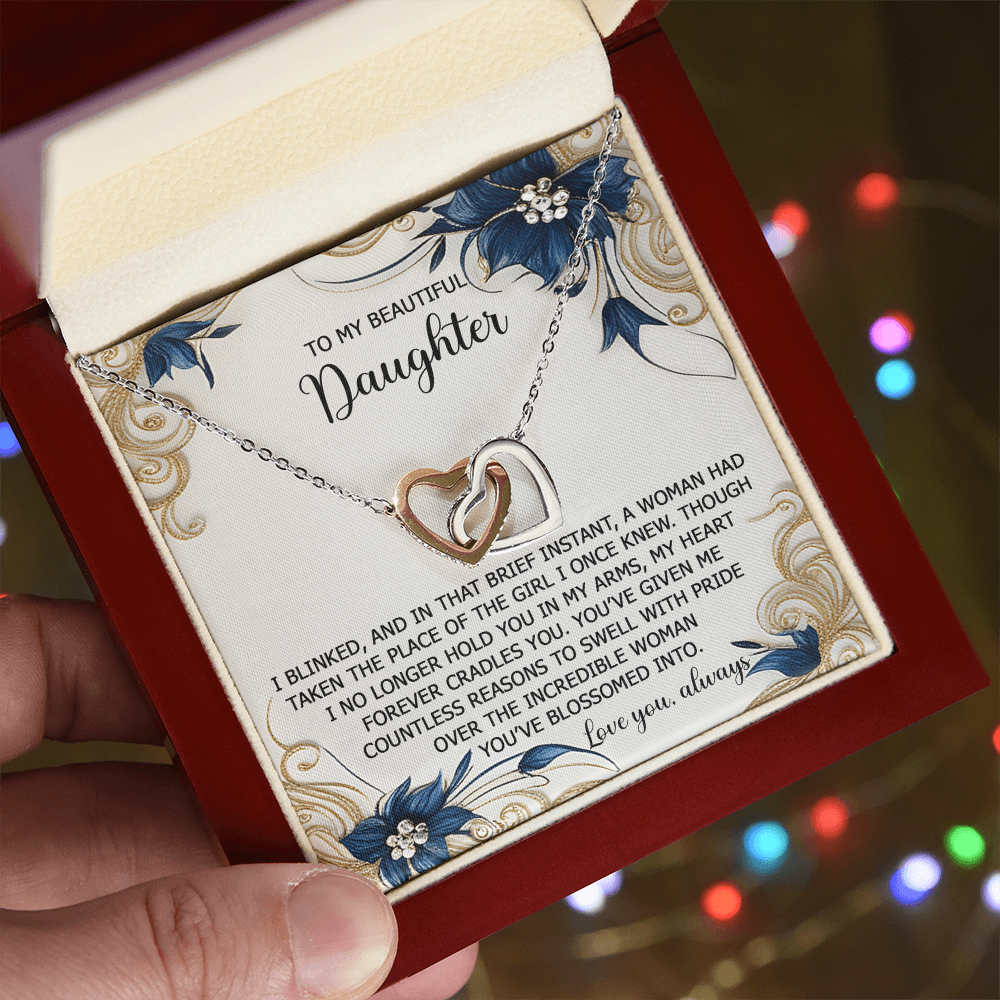 To My Beautiful Daughter - My Love and Pride - Interlocking Hearts Necklace - Mallard Moon Gift Shop
