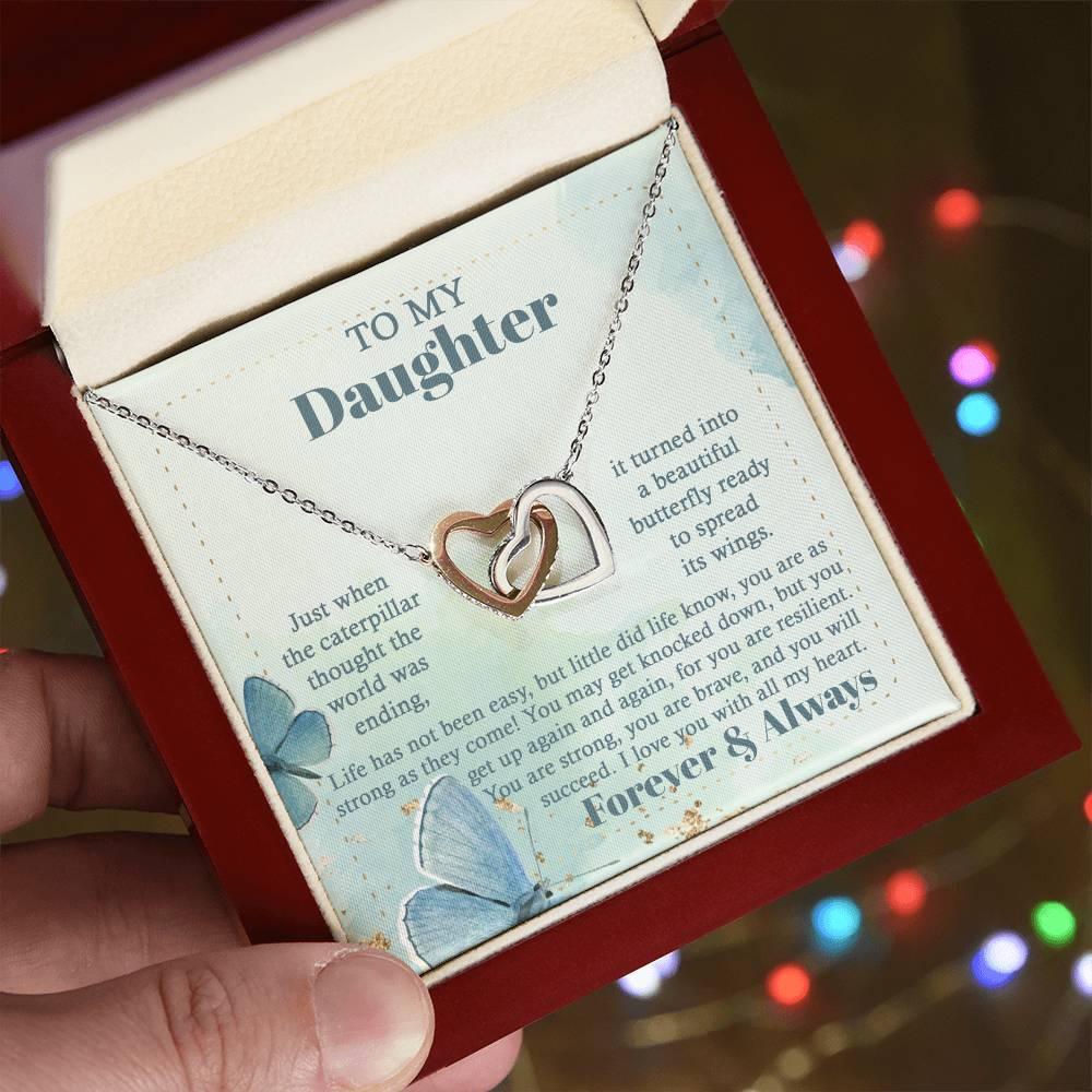Gift for Birthday, Christmas - Daughter - Beautiful Butterfly - Interlocking Hearts Necklace - Mallard Moon Gift Shop