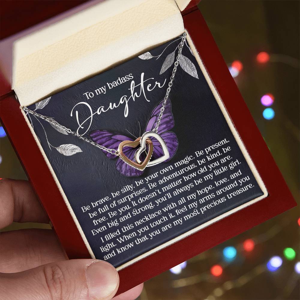 To My Badass Daughter - Be Your Own Magic - Interlocking Hearts Necklace – Empowering Gift for Strength & Confidence - Mallard Moon Gift Shop